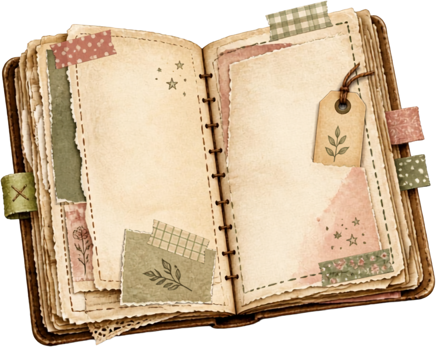 Open junk journal icon representing Love and Layers Blog vintage paper crafting and digital downloads