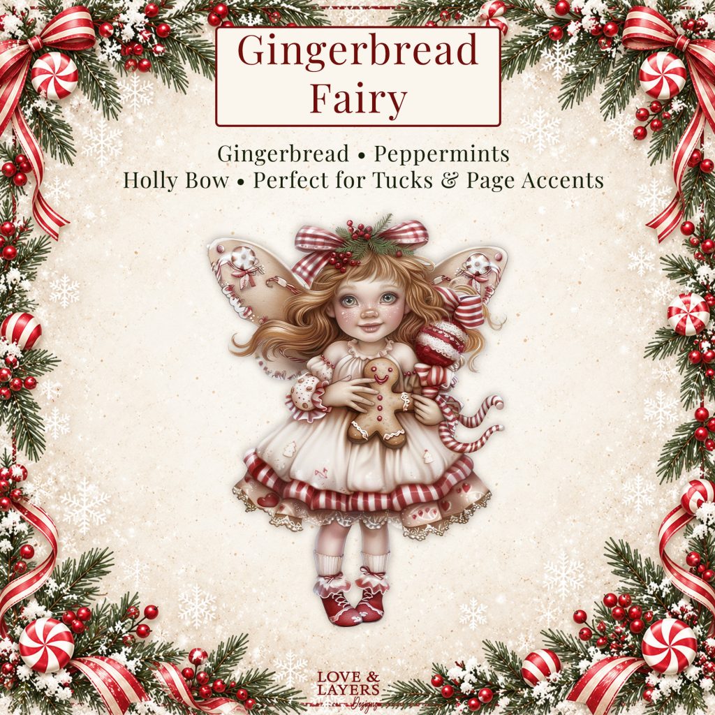 Gingerbread Christmas fairy clipart, transparent PNG from the Peppermint Fairies set