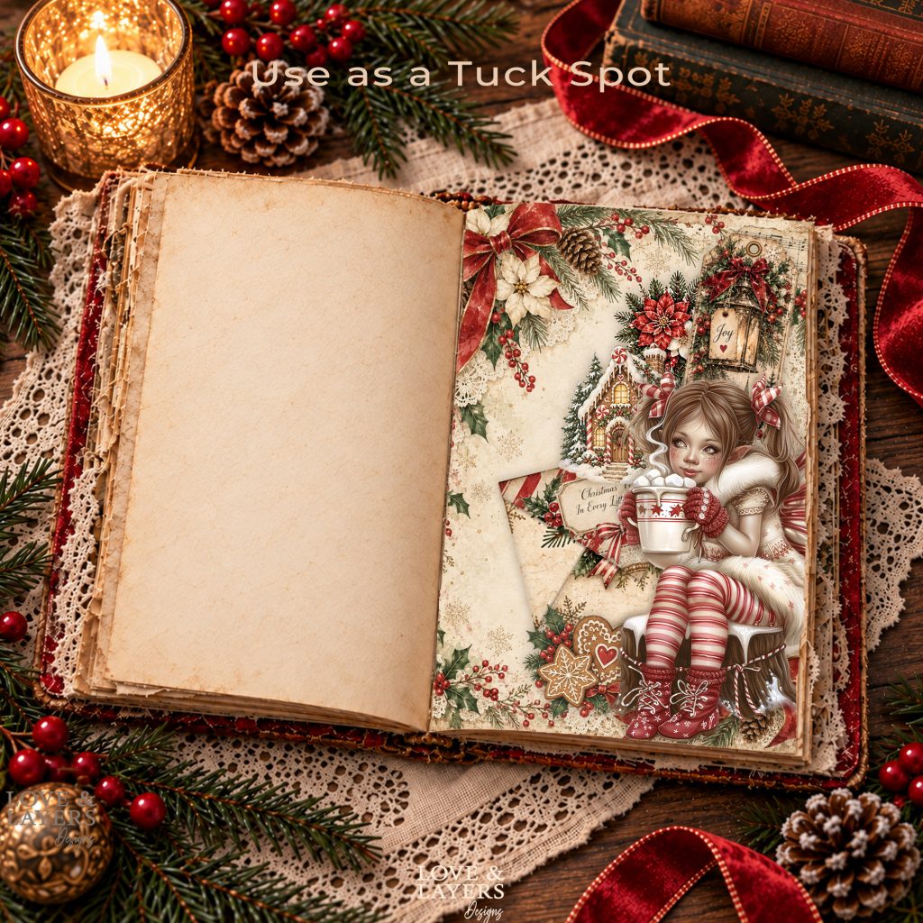 Christmas fairy clipart used as a tuck spot embellishment in a holiday journal