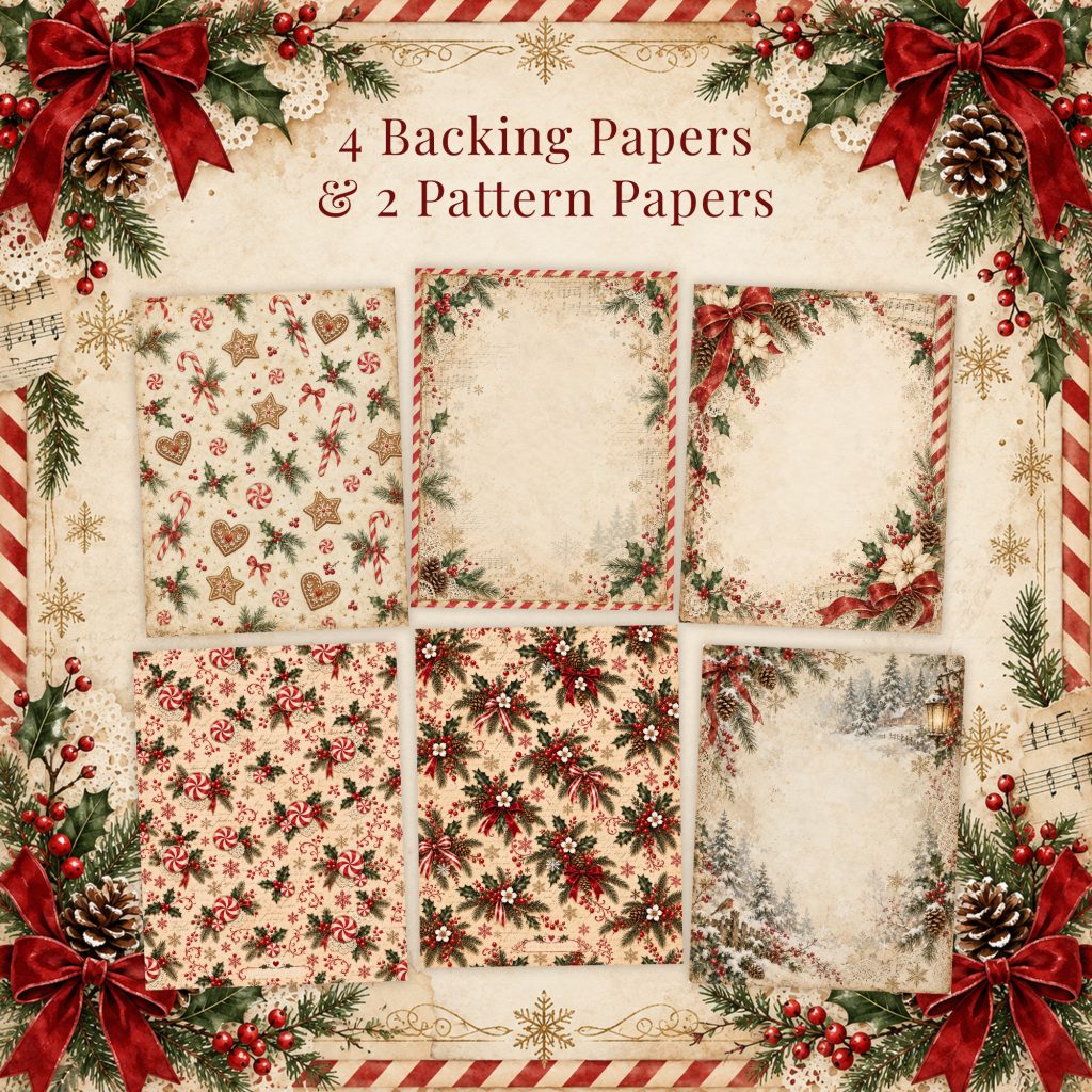 Candy cane and holly backing papers and pattern papers for scrapbook and journal backgrounds
