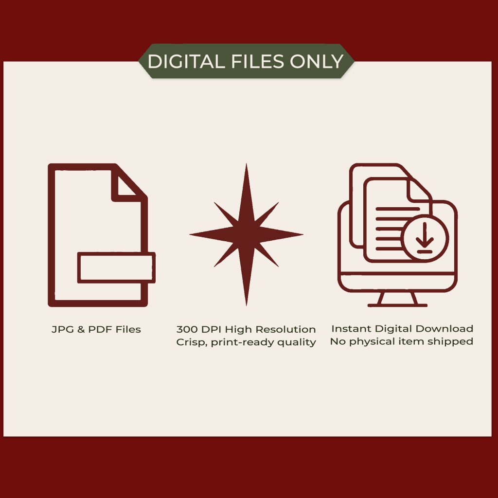 Digital download icons showing JPG and PDF files at 300 DPI