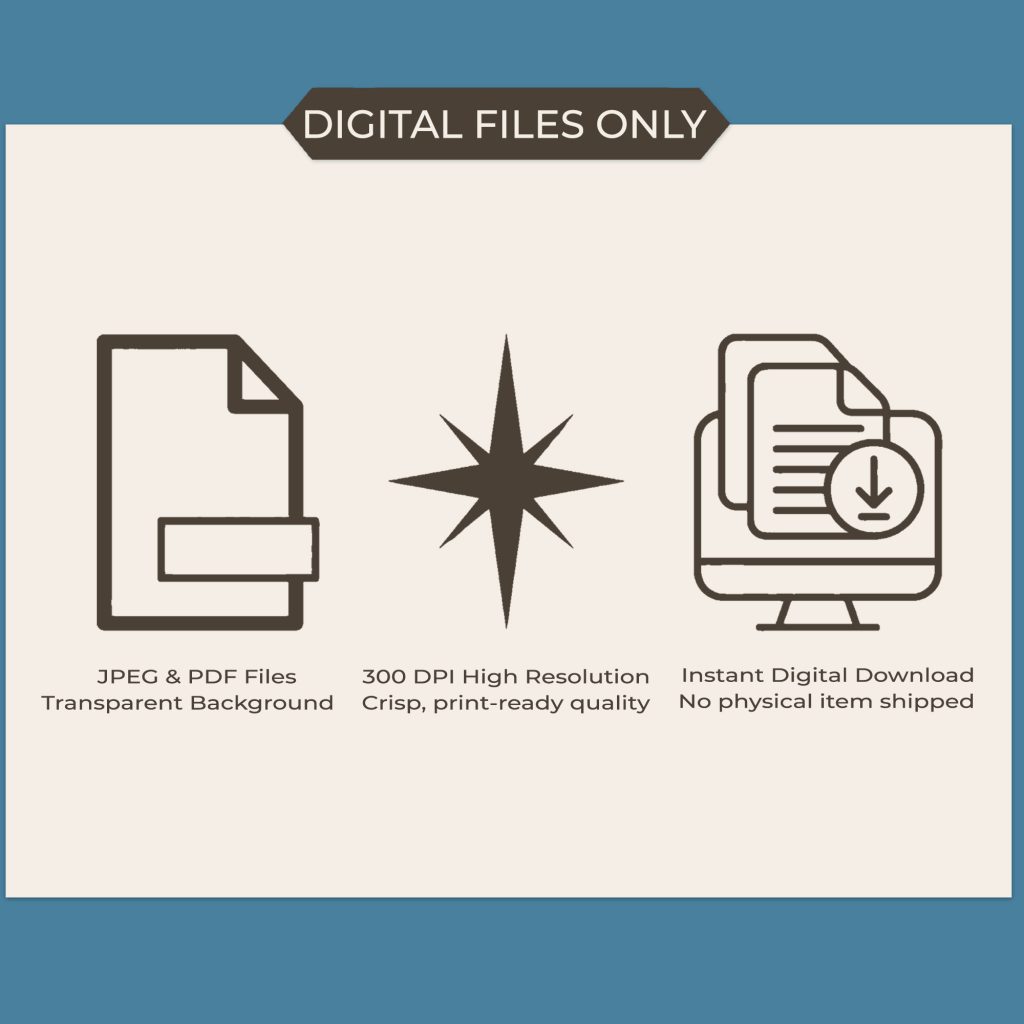 Coastal Ephemera digital files info - JPEG and PDF, 300 DPI print-ready quality, instant digital download