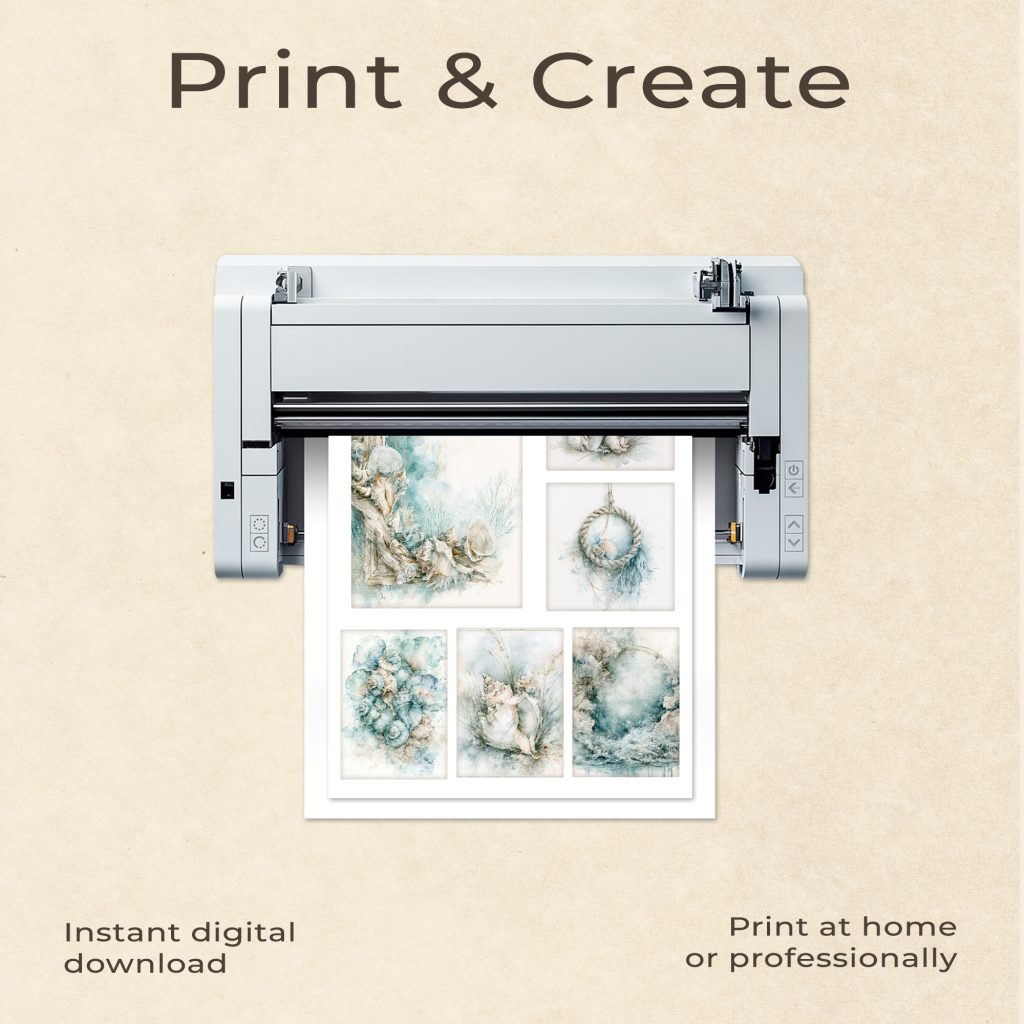 Coastal Ephemera Printable Pack sheets printing from a home printer - instant digital download, print at home or professionally